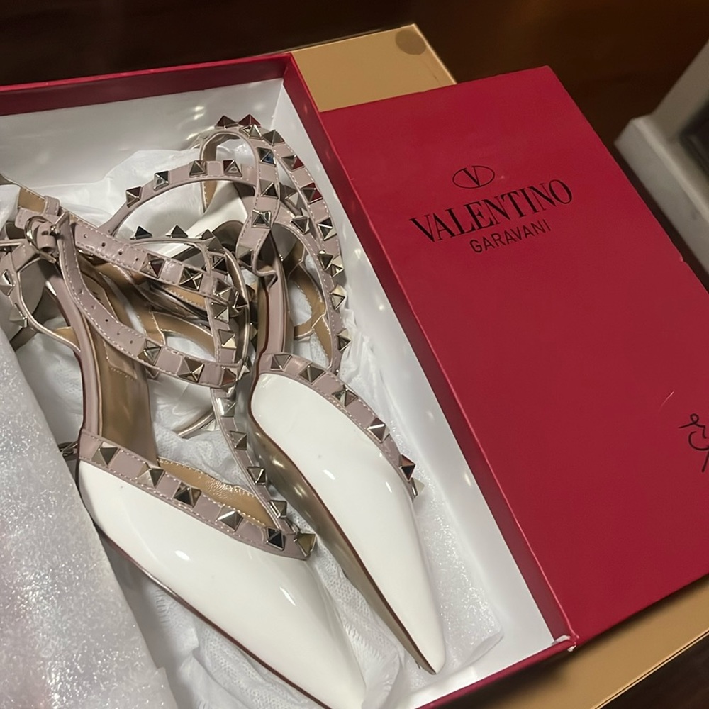 Rock Stud White Cage strap Sandals like Valentino Heels
